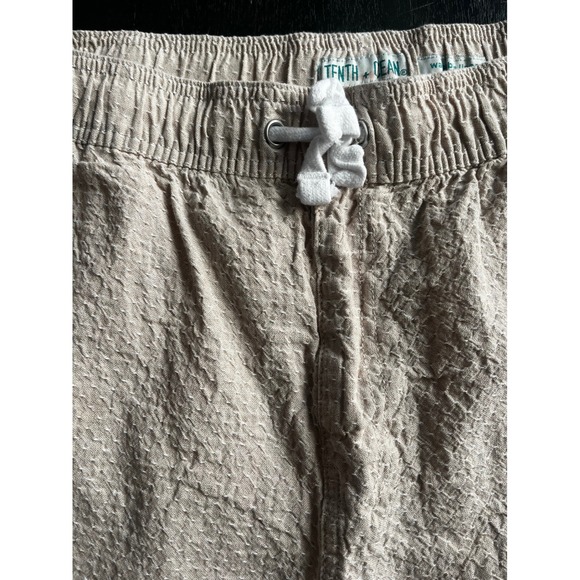 Tenth + Ocean Mens Washable Linen Shorts Tan Textured Drawstring Size Large - Picture 3 of 6